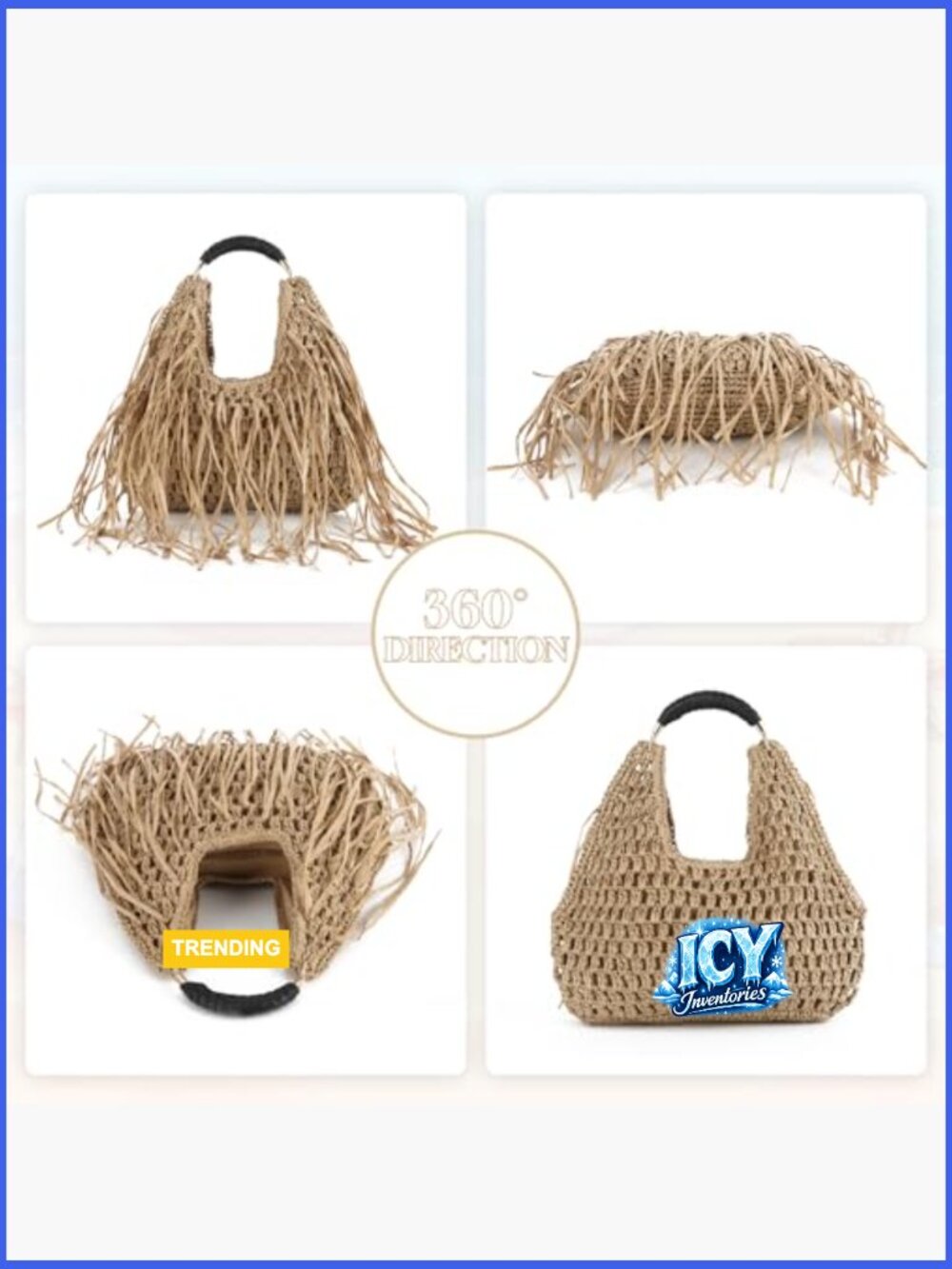 Straw Tassel Beach Bag Lightweight Woven Tote Handbag Fringe Summer Clutch - Picture 5 of 7